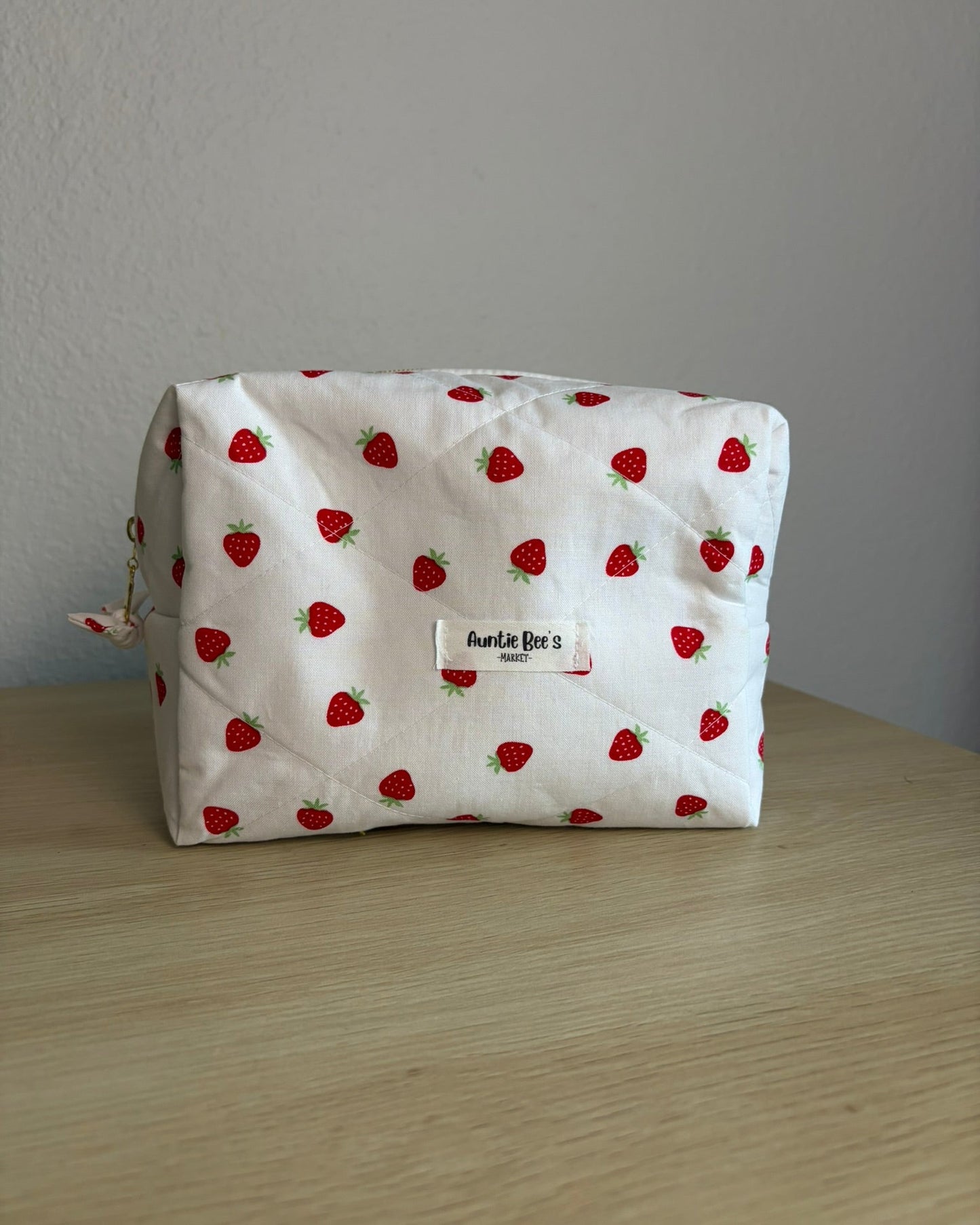 Handmade Quilted Strawberry Makeup Box Pouch