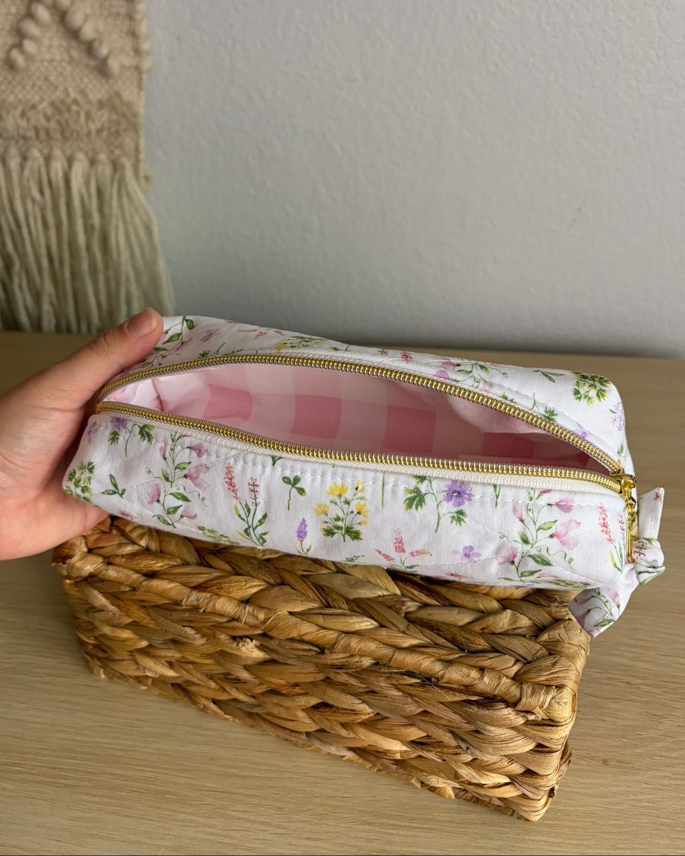 White Floral Pencil Pouch | Makeup Brush Pouch