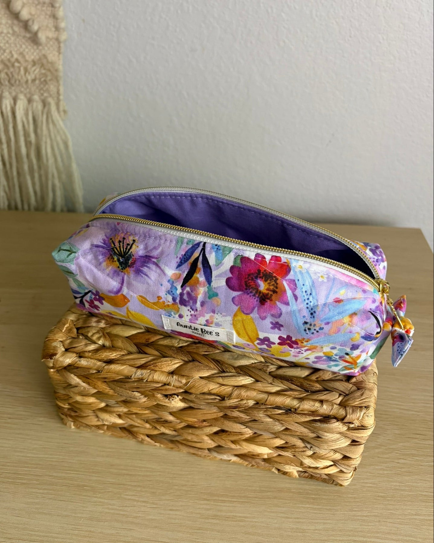 Purple Floral Pencil Pouch | Makeup Brush Pouch