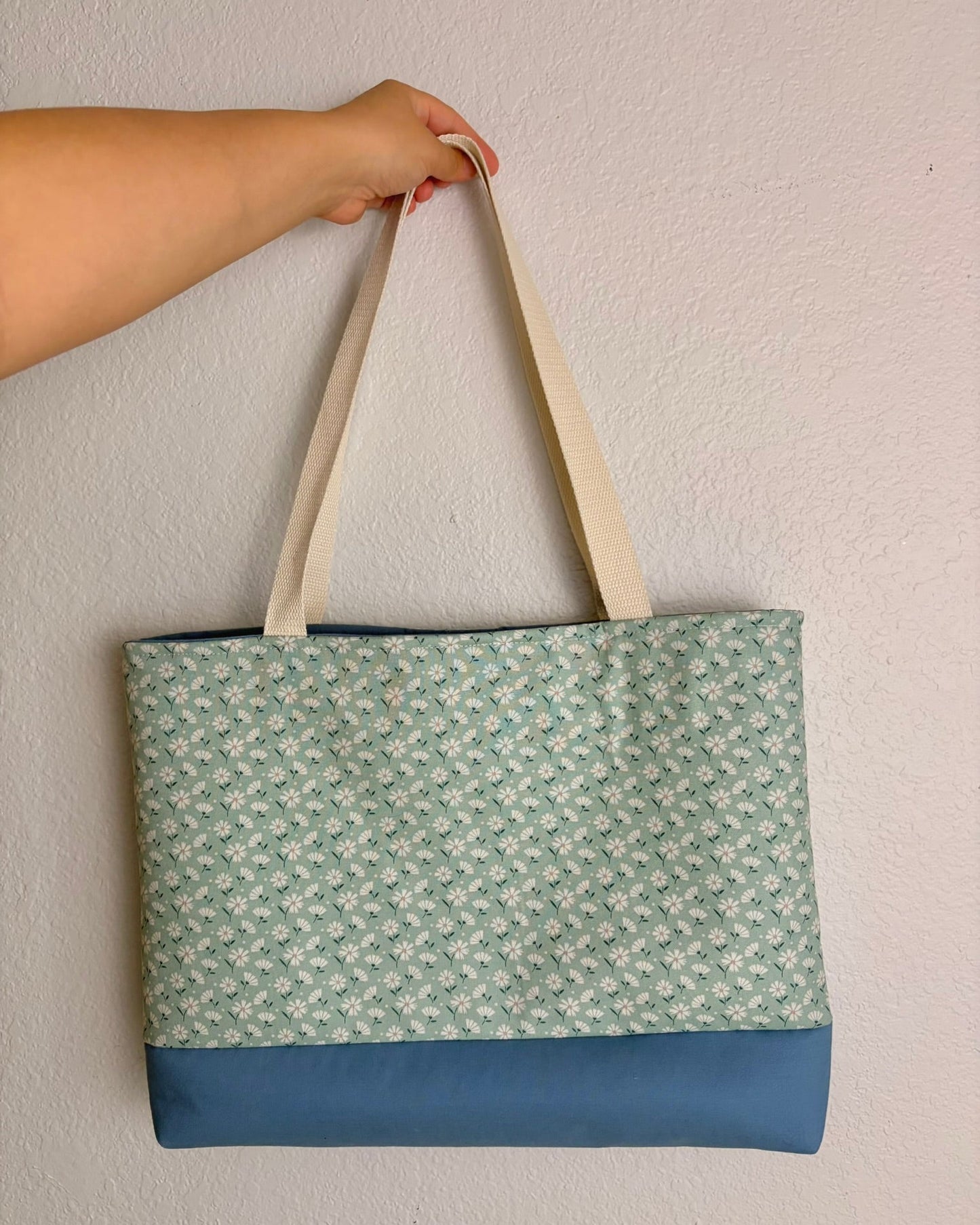 Blue Floral Canvas Tote Bag | Handmade Everyday Shoulder Bag