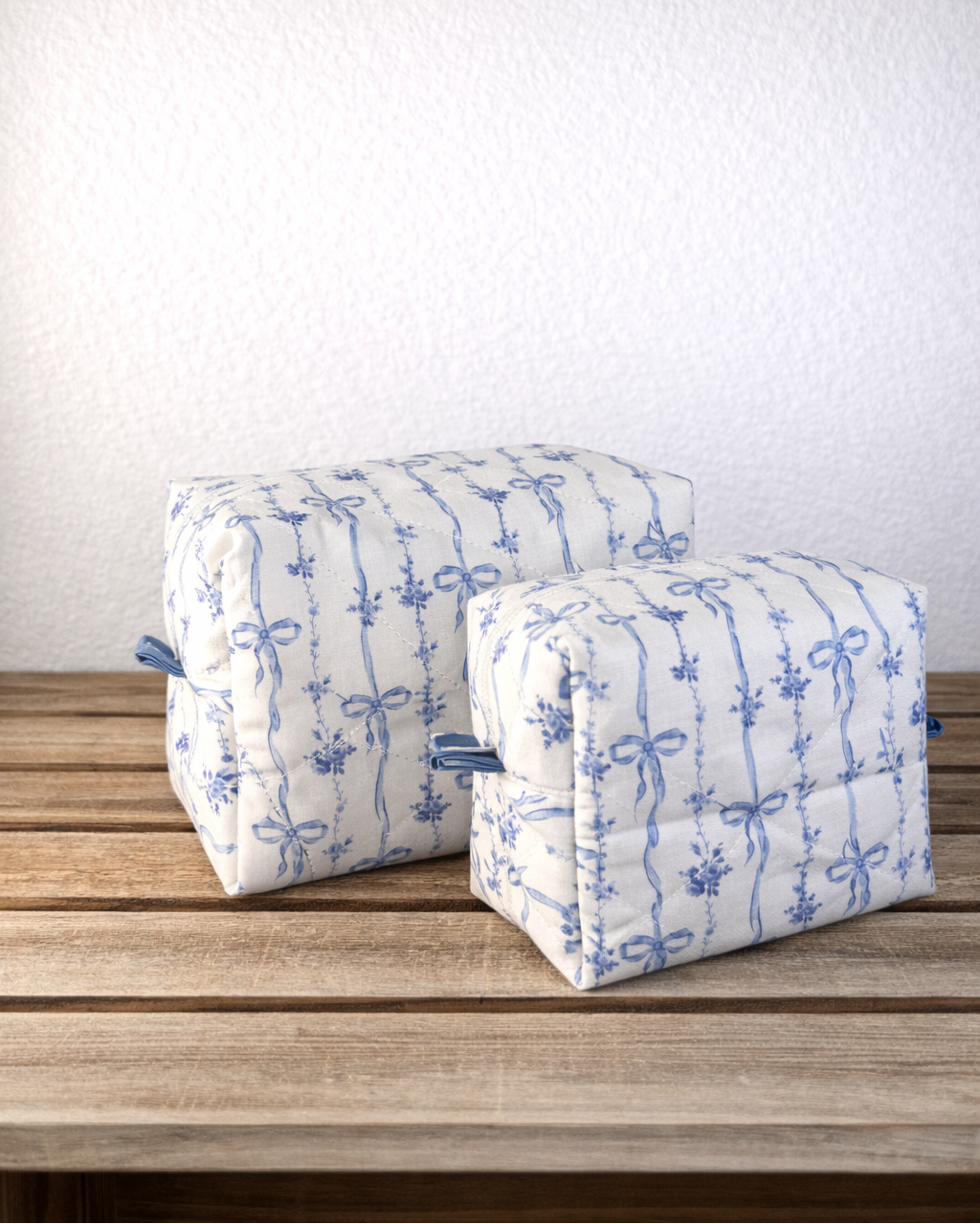 Quilted Cosmetic Pouch- Blue Ribbon