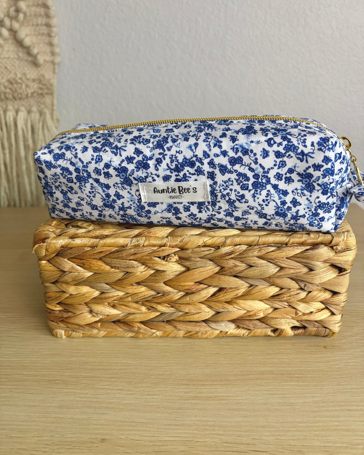 Blue floral pencil pouch | makeup brush pouch