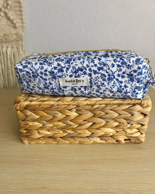 Blue floral pencil pouch | makeup brush pouch