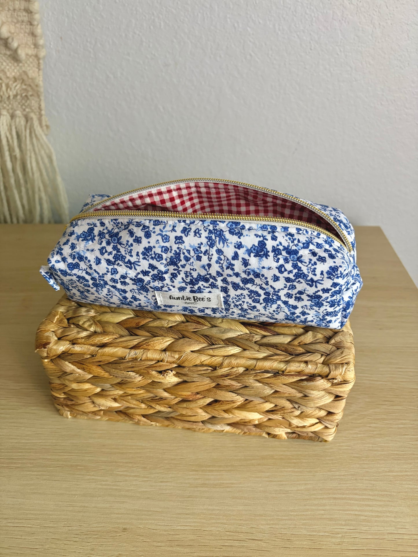 Blue floral pencil pouch | makeup brush pouch