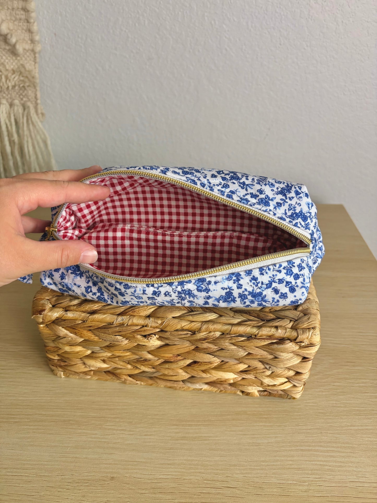 Blue floral pencil pouch | makeup brush pouch