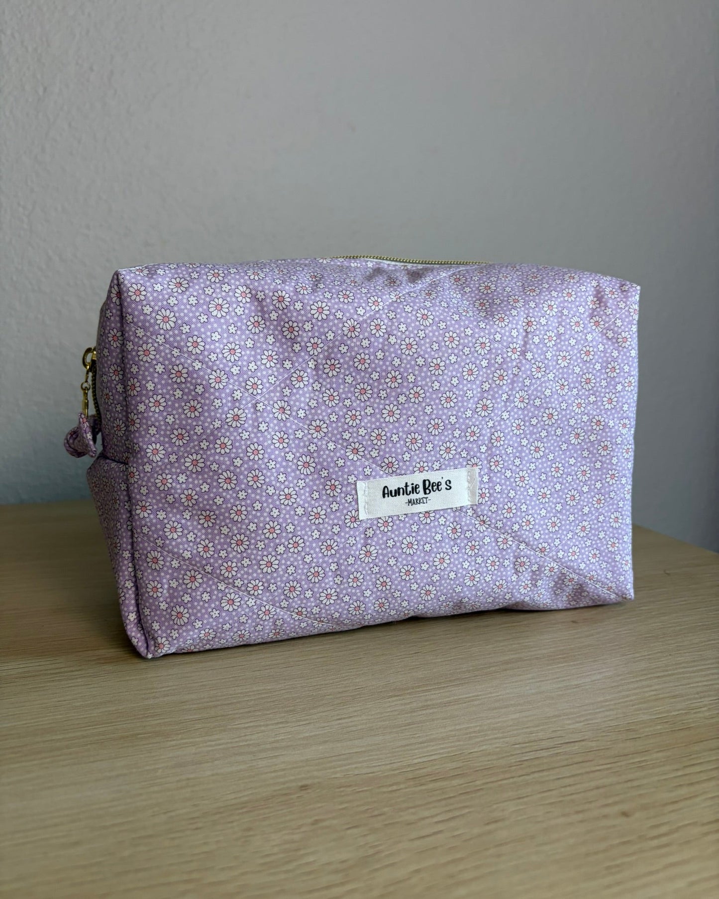 Handmade Quilted Purple Floral Makeup Box Pouch