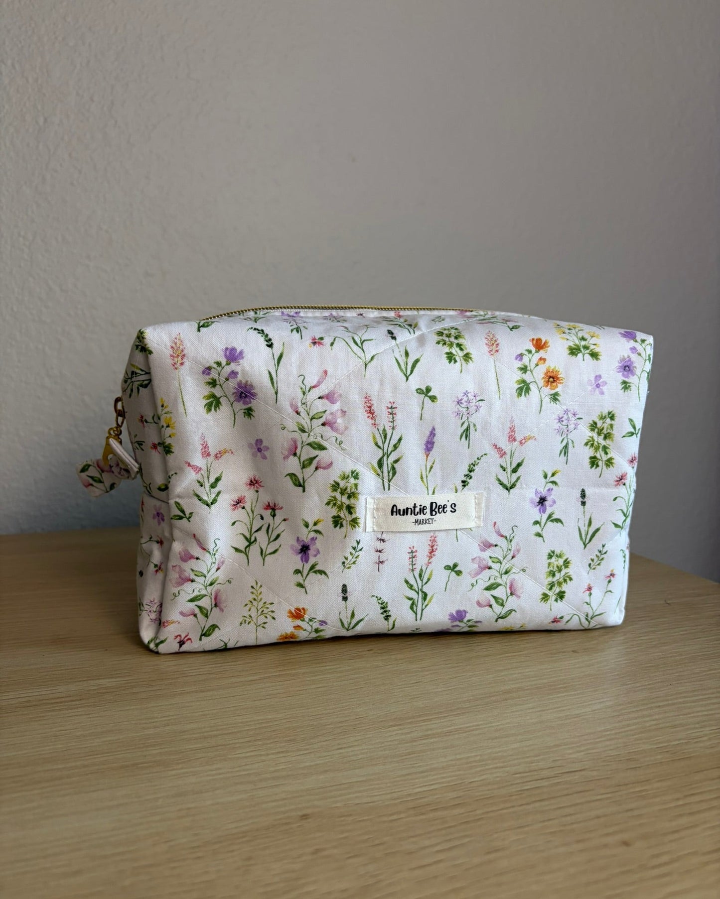 Handmade Quilted Blue Ribbon Makeup Box Pouch + Blue Gingham