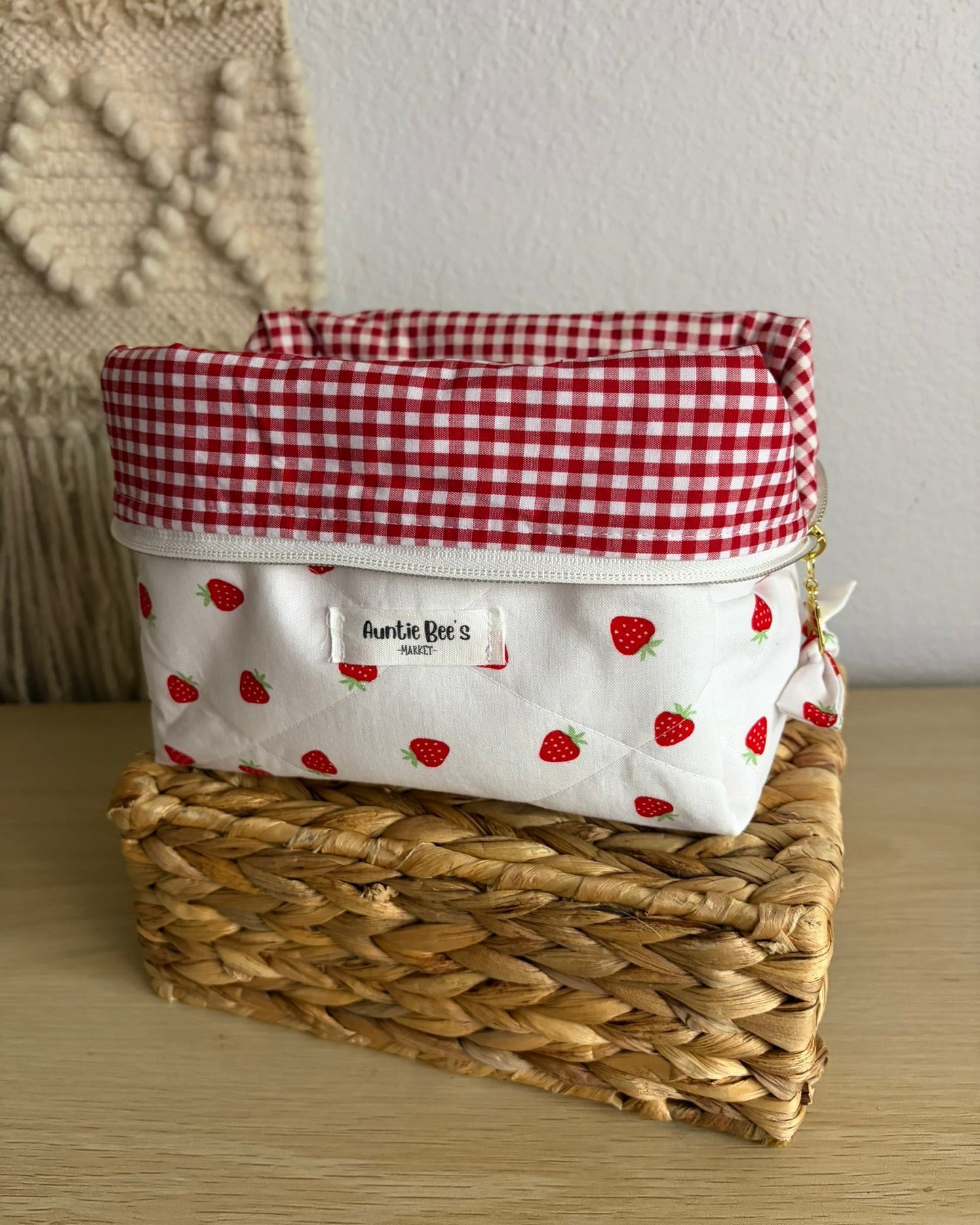 Handmade Quilted Strawberry Makeup Box Pouch