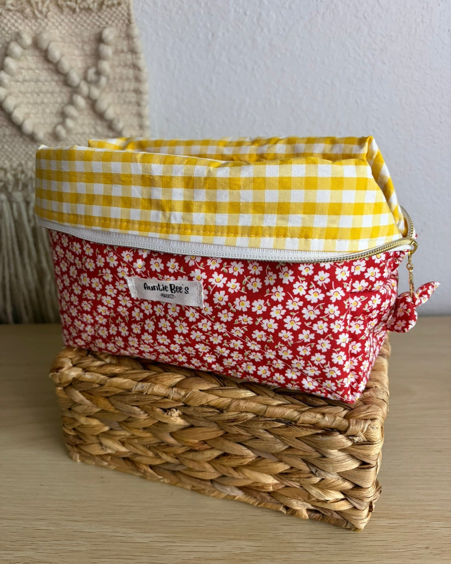 Handmade Quilted Red Floral Makeup Box Pouch