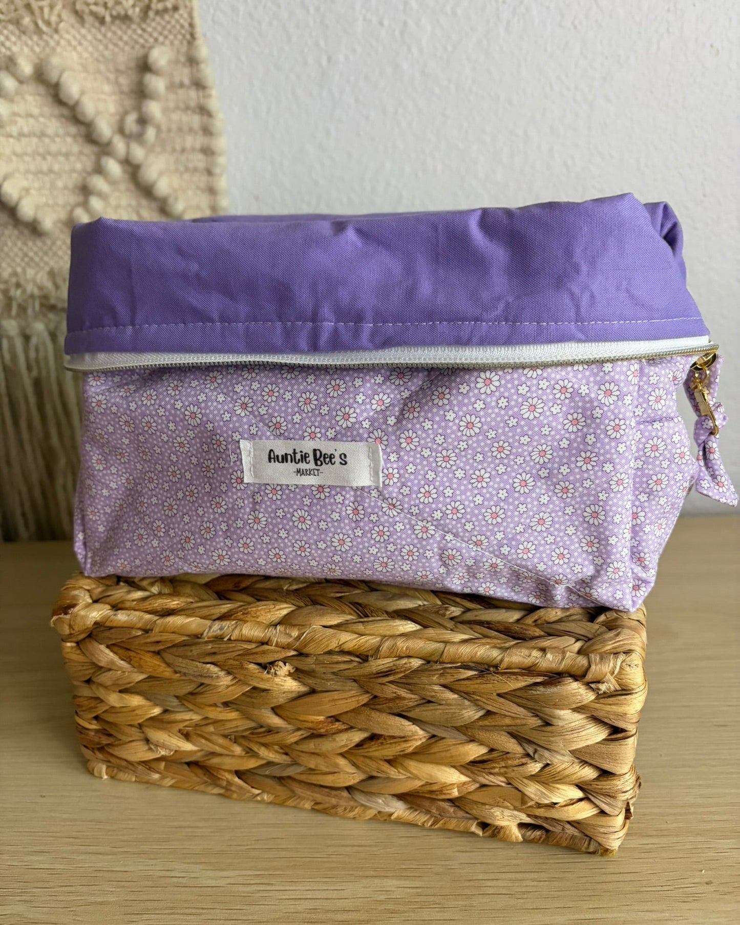 Handmade Quilted Purple Floral Makeup Box Pouch