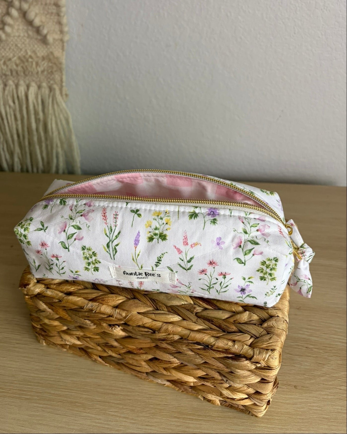 White Floral Pencil Pouch | Makeup Brush Pouch