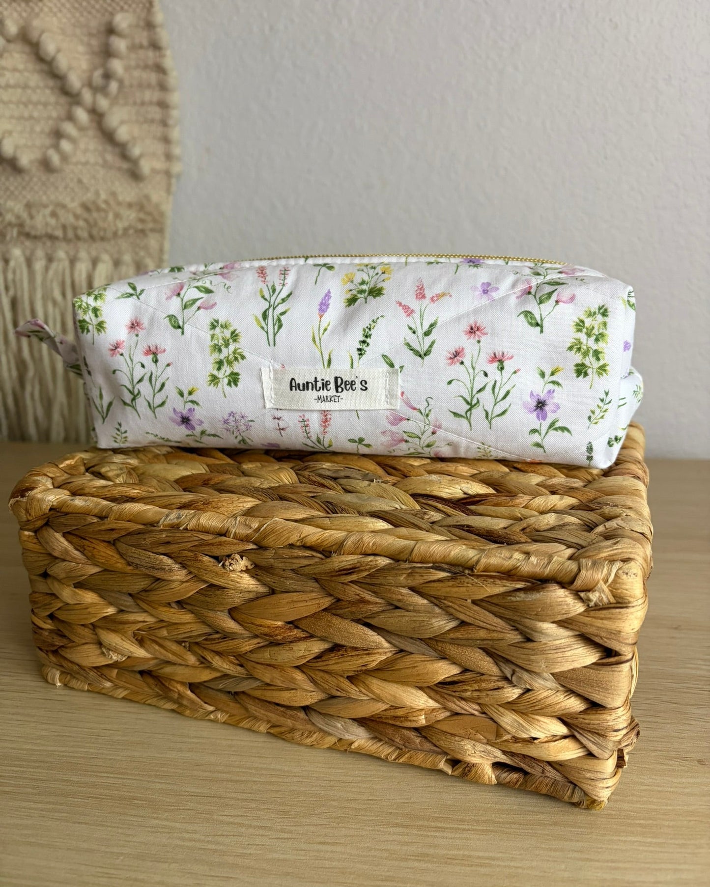 White Floral Pencil Pouch | Makeup Brush Pouch