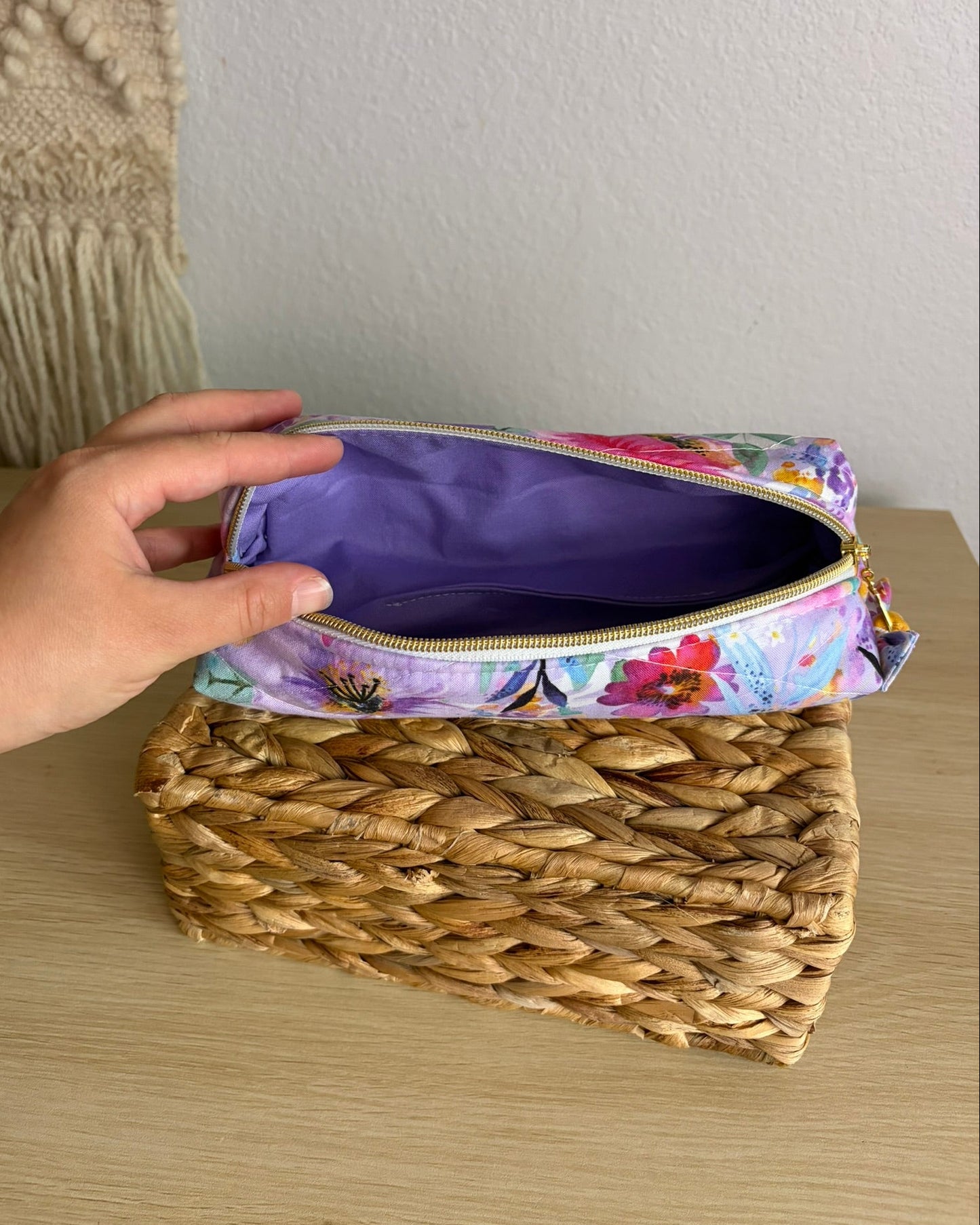 Purple Floral Pencil Pouch | Makeup Brush Pouch