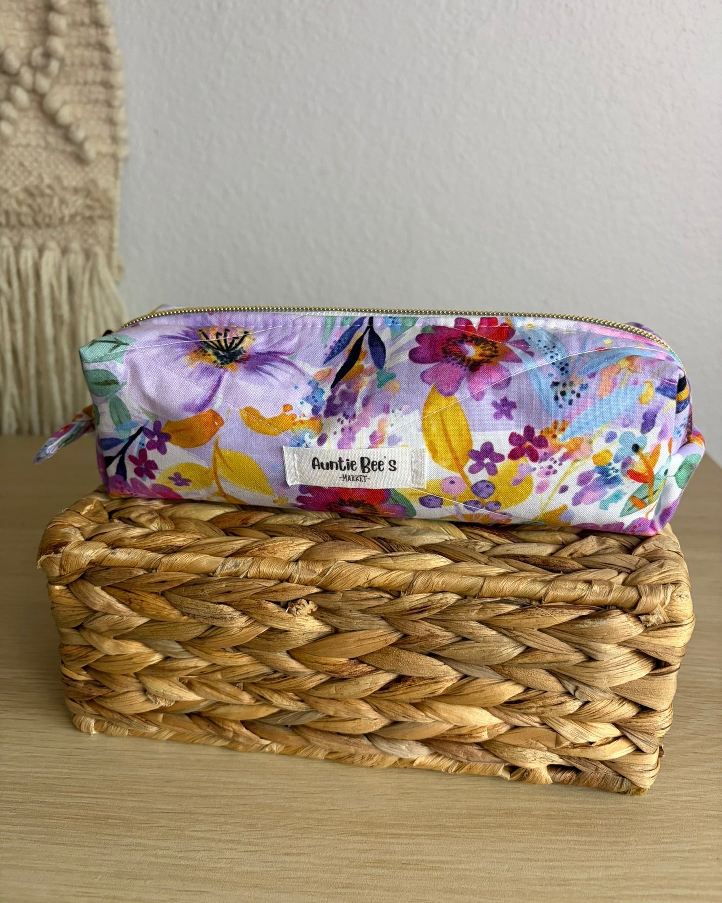 Purple Floral Pencil Pouch | Makeup Brush Pouch