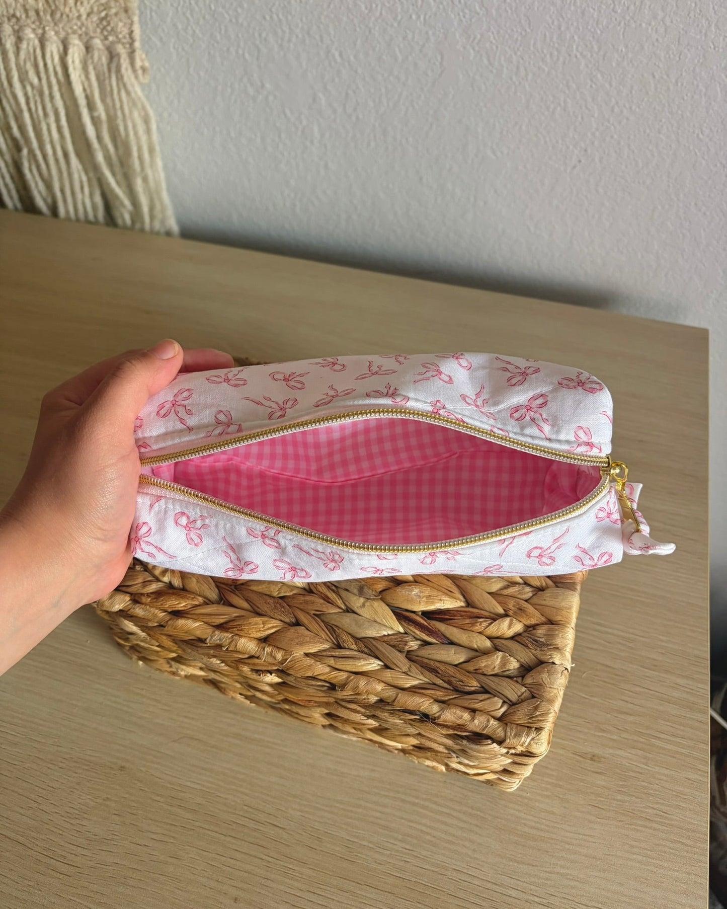 Pink Ribbon Pencil Pouch | Makeup Brush Pouch